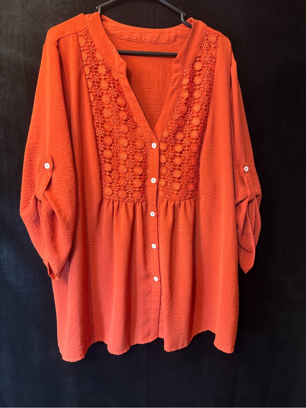 SHEIN Curve Womens 4XL Rust Orange Lace Crochet Button Front Boho Blouse